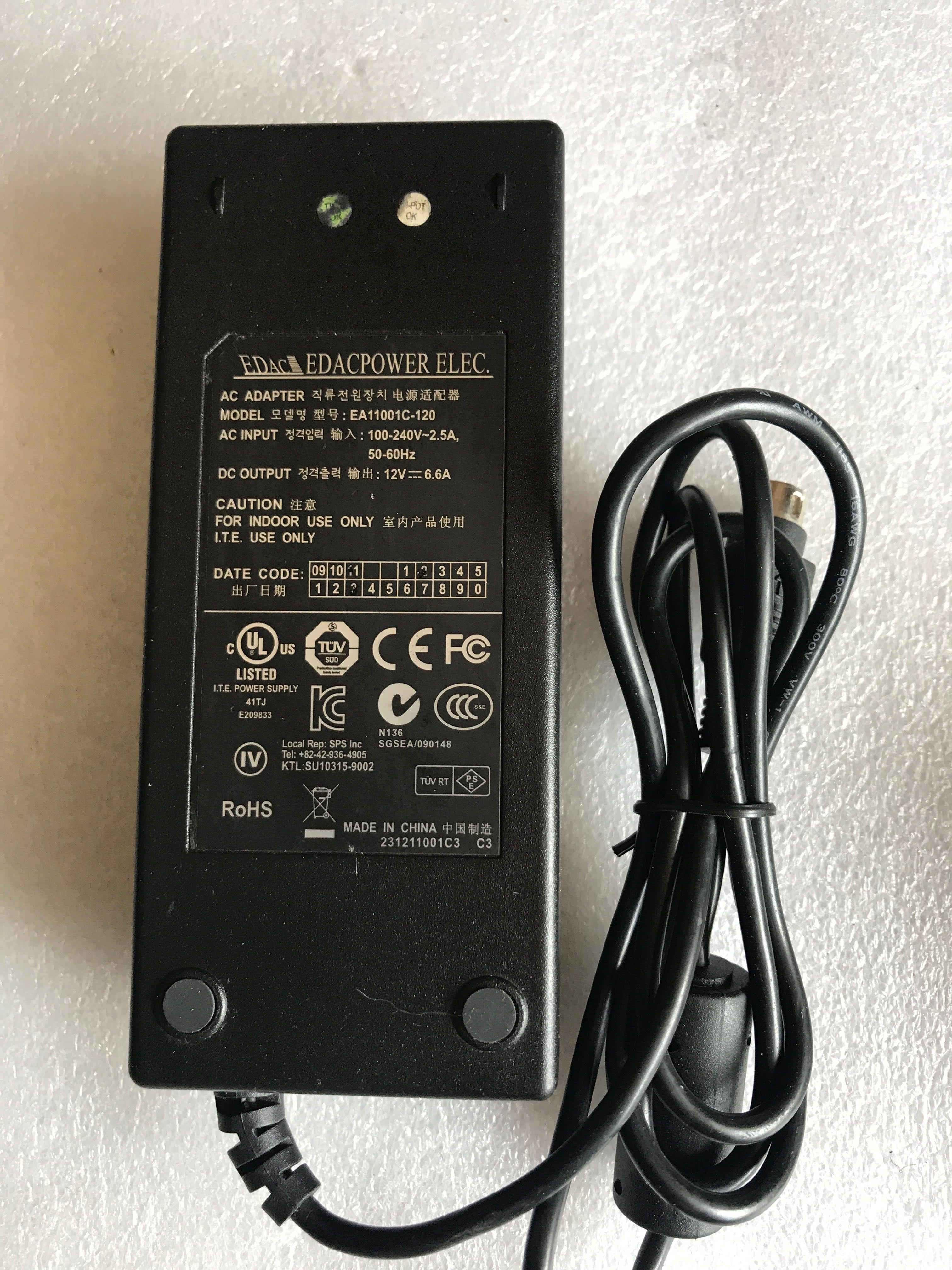 New EDAC POWER ELEC. EA11001C-120 12V 6.6A AC Adapter 4pin